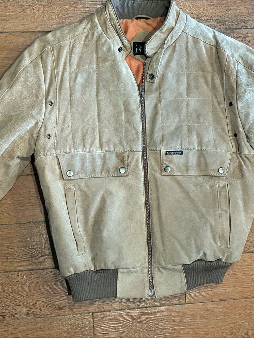 Vintage 80s Members Only by Europe Craft Suede Tan Bomber Jacket 44 Motorcycle